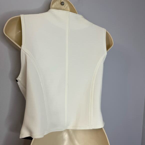 Cache Vintage White Leather Vest Full Zip Crest Gold Buttons Detail Stretch - Picture 2 of 13